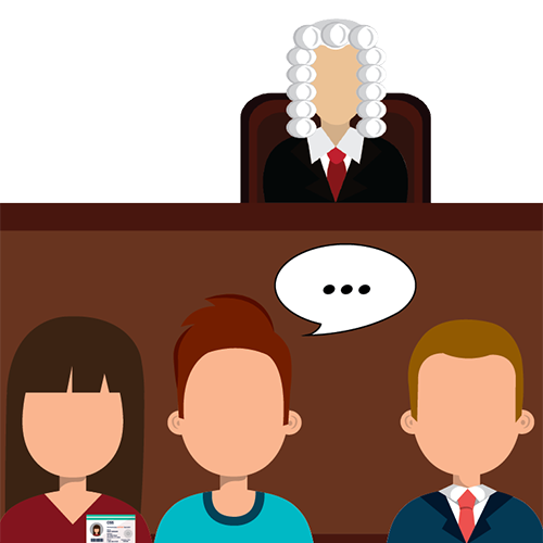 cartoon of css client attorney and judge in the same room